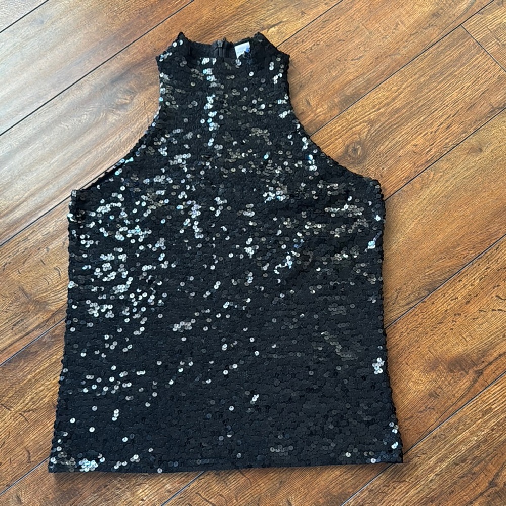 White+Waren Black Sequin Sleeveless Top